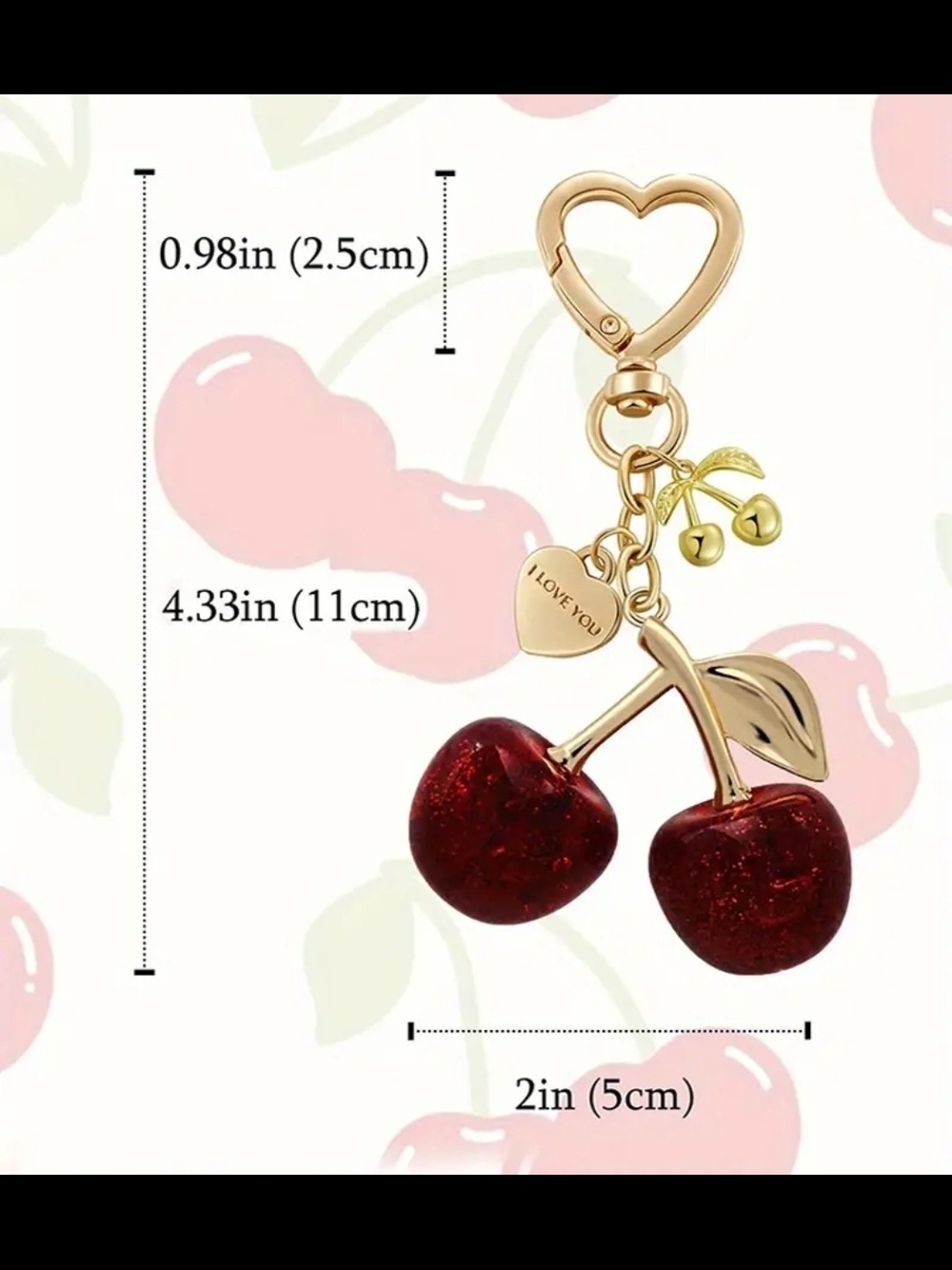 Gold-Tone Cherry Key & Card Holder Charm - Red X2 - Picture 3 of 3